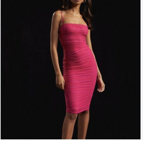 ARITZIA BABATON LUXOR FUCHSIA PINK RUCHED MESH DRESS - 0 - Picture 1 of 13